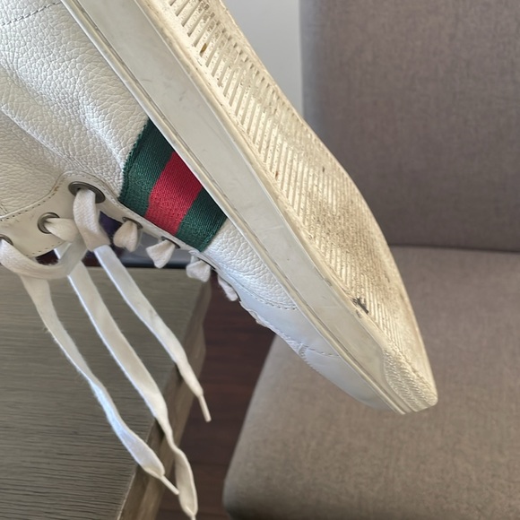 GUCCI HIGH TOP WHITE LEATHER SNEAKERS - Picture 5 of 6